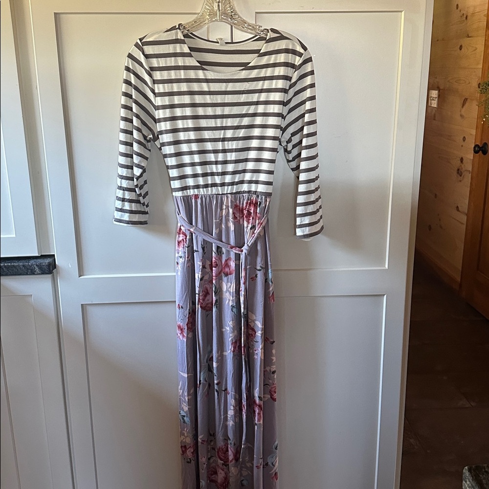 Pinkblush Black and White Striped maxi dress large